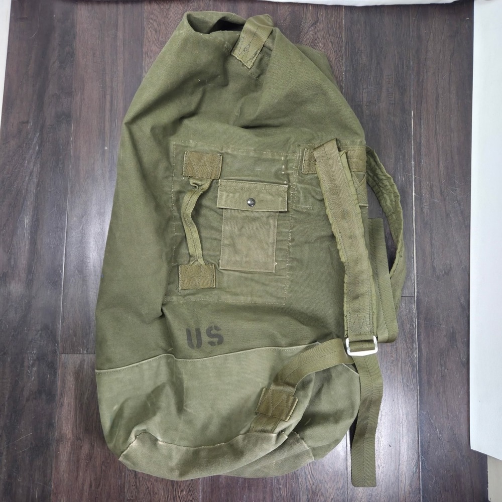 Vintage USA US Army Duffel Canvas Green Rucksack Bag Backpack 36" x 20" W/ Name